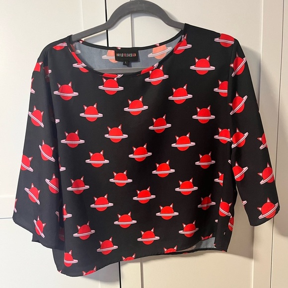 HAYLEY ELSAESSER Cropped Blouse Pop Print - Picture 1 of 5